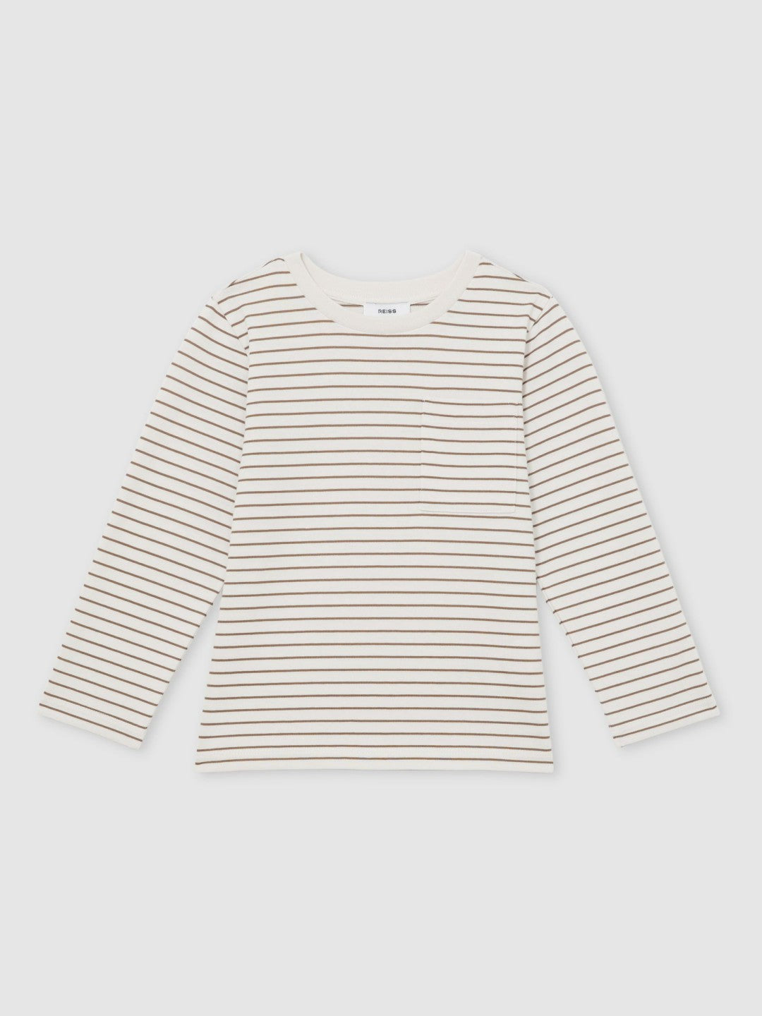 Reiss 4-9 yrs Stretch-Cotton Stripe T-Shirt in Off White/Camel