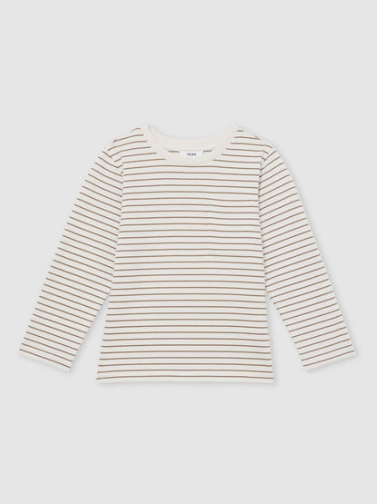 Reiss 4-9 yrs Stretch-Cotton Stripe T-Shirt in Off White/Camel