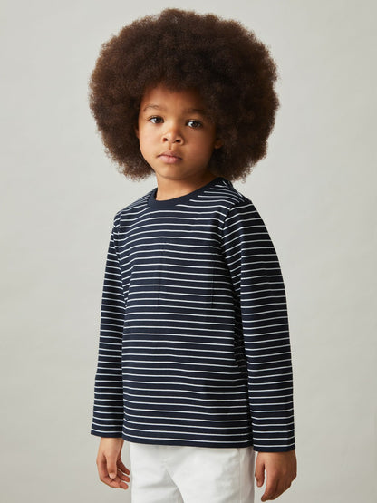 Reiss 4-9 yrs Stretch-Cotton Stripe T-Shirt in Navy/White