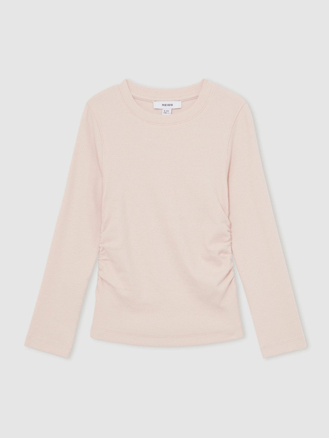 Reiss 13-14 yrs Cotton Ruched Long-Sleeve T-Shirt with Stretch in Pale Pink