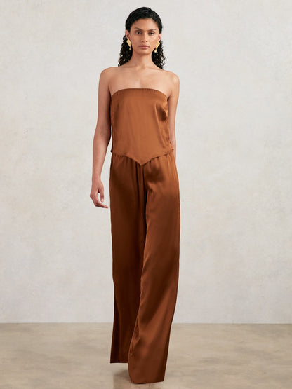 Reiss Good American Satin Wide-Leg Trousers in Copper