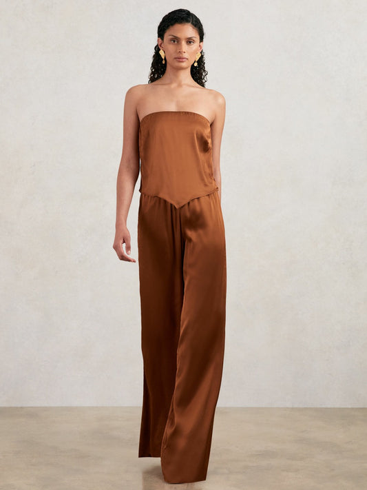 Reiss Good American Satin Wide-Leg Trousers in Copper