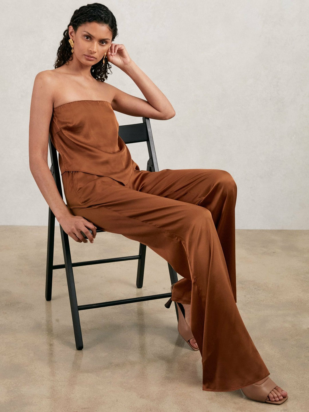 Reiss Good American Satin Wide-Leg Trousers in Copper