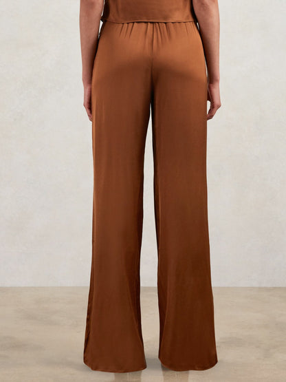 Reiss Good American Satin Wide-Leg Trousers in Copper