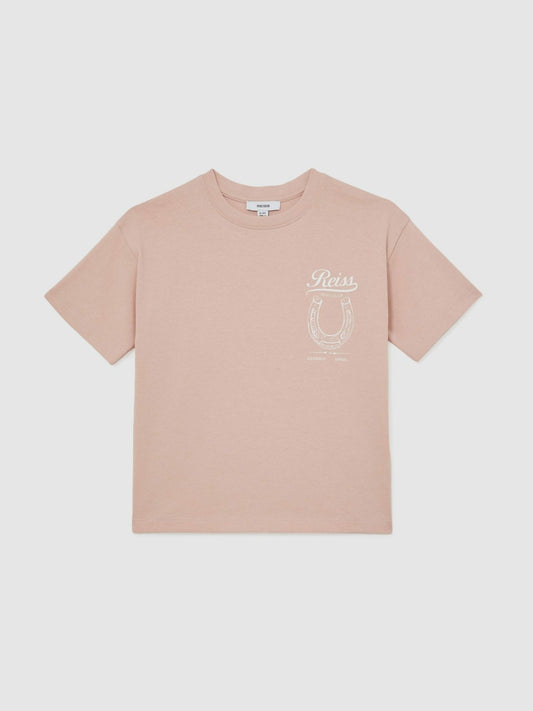 Reiss Cotton Pony Club Print T-Shirt in Pink
