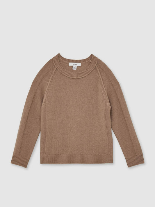 Reiss 13-14 yrs Wool-Cashmere Reverse-Seam Jumper in Camel