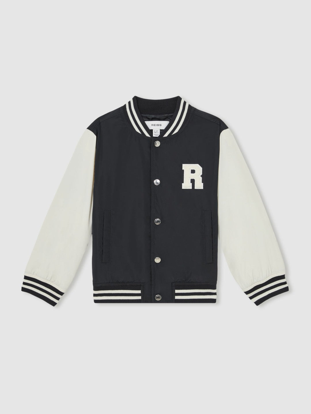Reiss 9-13 yrs Colour-Block Varsity Bomber Jacket in Navy/ Off White