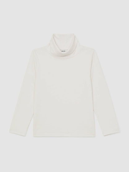 Reiss 13-14 yrs Cotton-Jersey Roll-Neck Top with Stretch in Ivory