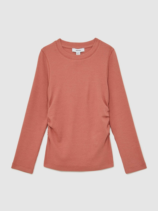 Reiss 13-14 yrs Cotton Ruched Long-Sleeve T-Shirt with Stretch in Rose