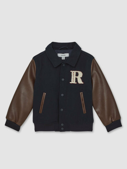 Reiss 9-13 yrs Motor Cars Press-Stud Bomber Jacket in Navy/Brown