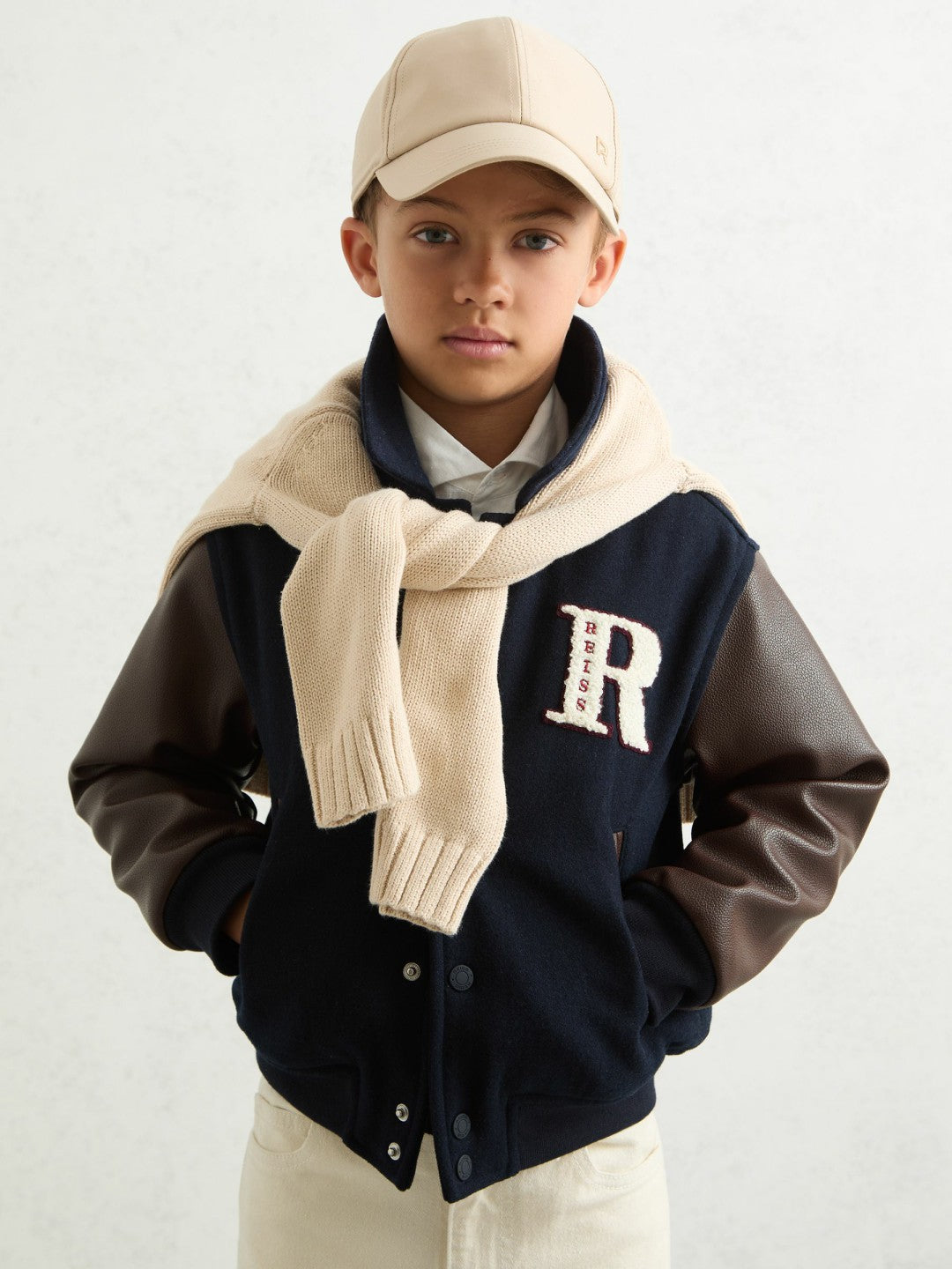 Reiss 9-13 yrs Motor Cars Press-Stud Bomber Jacket in Navy/Brown