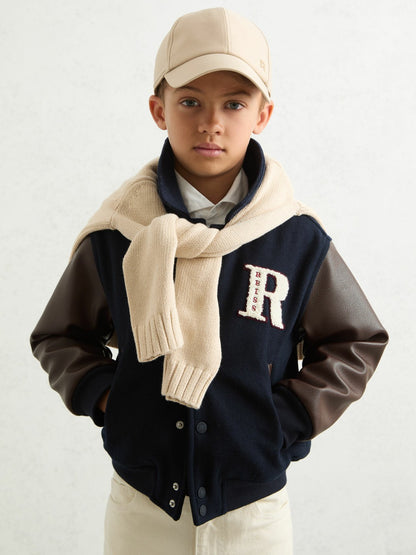 Reiss 9-13 yrs Motor Cars Press-Stud Bomber Jacket in Navy/Brown