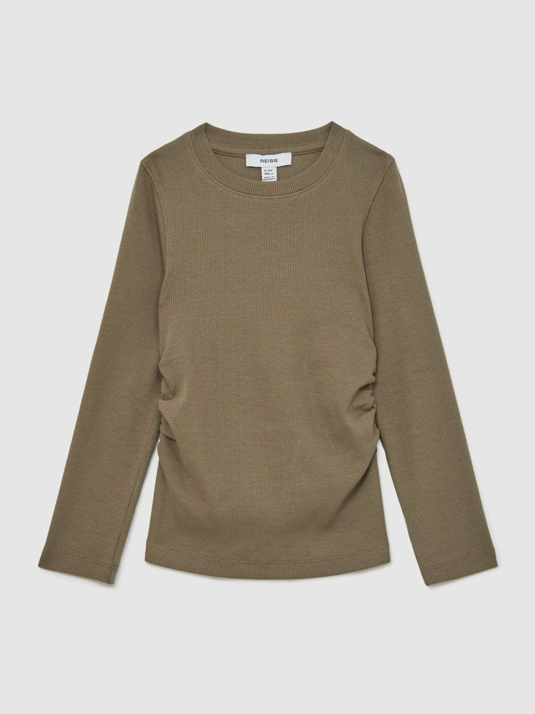 Reiss 4-9 yrs Cotton Ruched Long-Sleeve T-Shirt with Stretch in Khaki