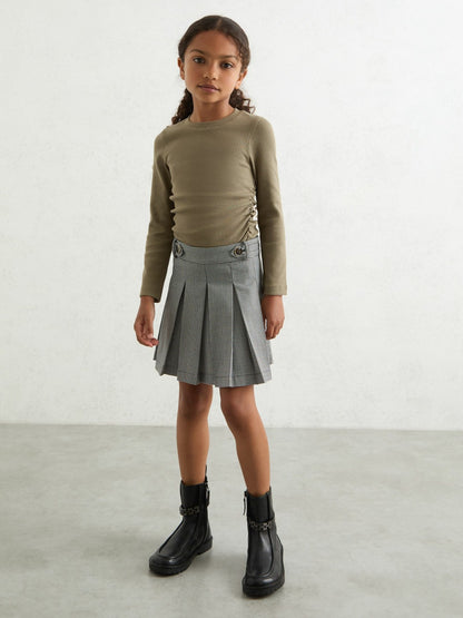 Reiss 4-9 yrs Cotton Ruched Long-Sleeve T-Shirt with Stretch in Khaki