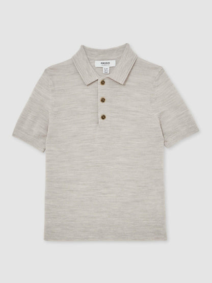 Reiss 9-13 yrs Merino Wool Short Sleeve Polo Shirt in Wicker Melange