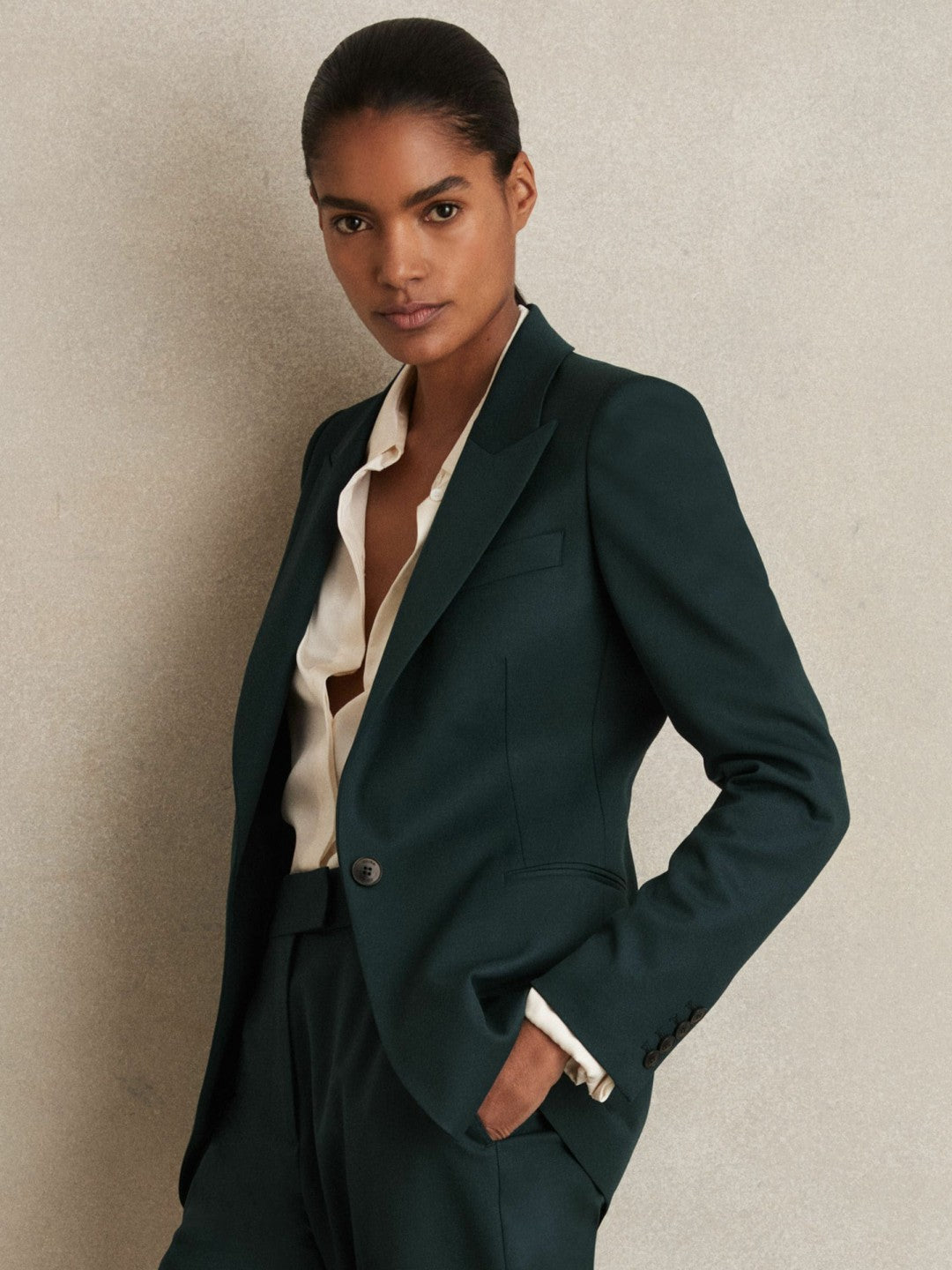 Reiss Petite Wool-Blend Single-Breasted Suit Blazer in Green