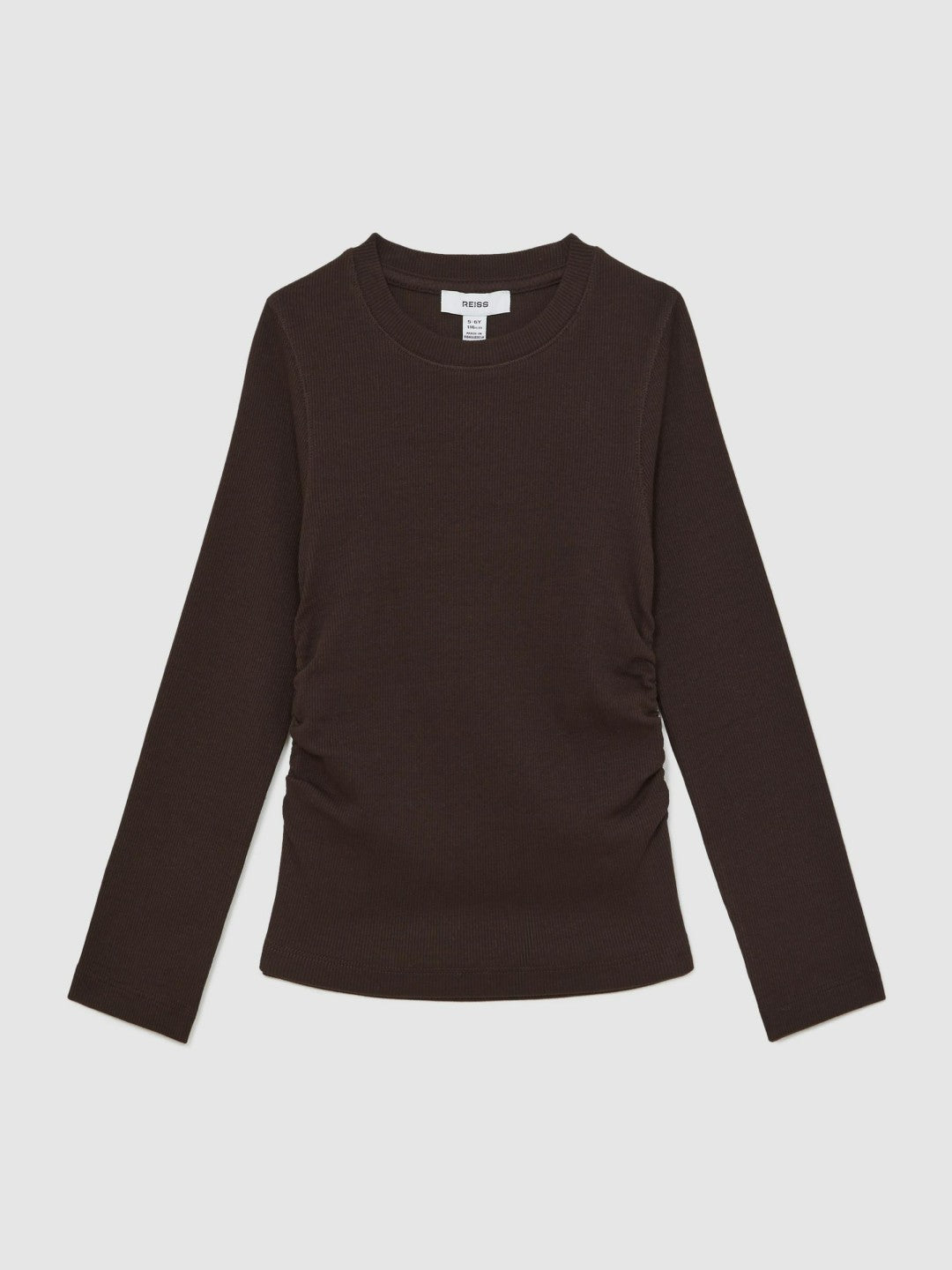 Reiss 9-13 yrs Cotton Ruched Long-Sleeve T-Shirt with Stretch in Chocolate