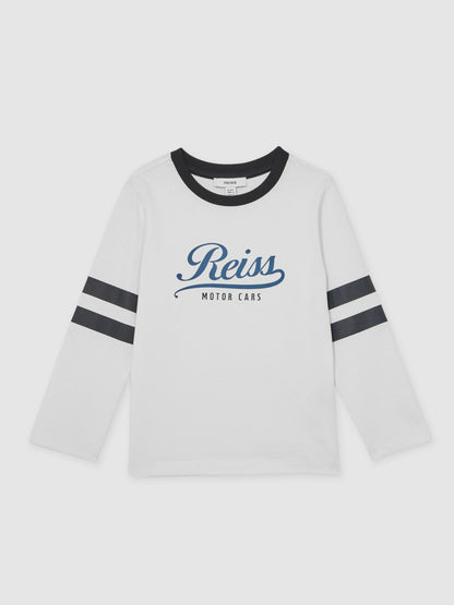 Reiss 13-14 yrs Cotton Motor Cars Logo T-Shirt in White/Blue