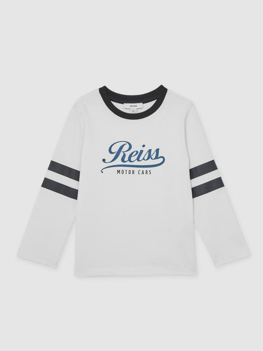 Reiss 13-14 yrs Cotton Motor Cars Logo T-Shirt in White/Blue