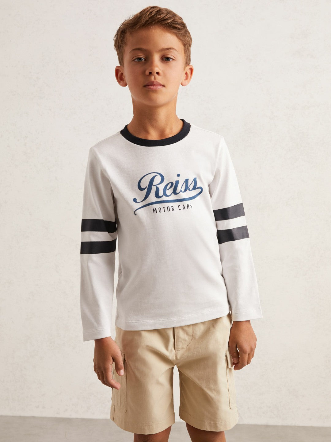 Reiss 13-14 yrs Cotton Motor Cars Logo T-Shirt in White/Blue