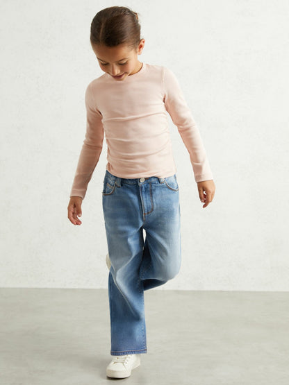 Reiss 9-13 yrs Cotton Ruched Long-Sleeve T-Shirt with Stretch in Pale Pink
