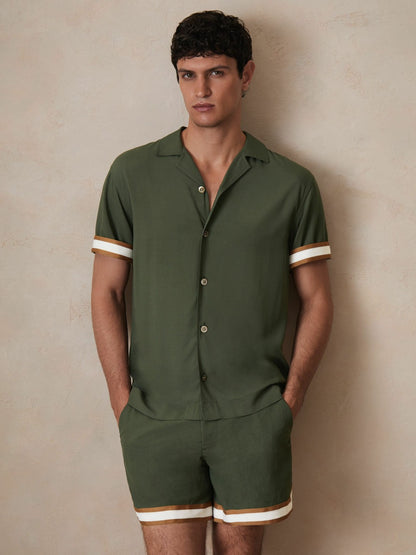 Reiss | Ché Stripe-Cuff Shirt in Pine Green