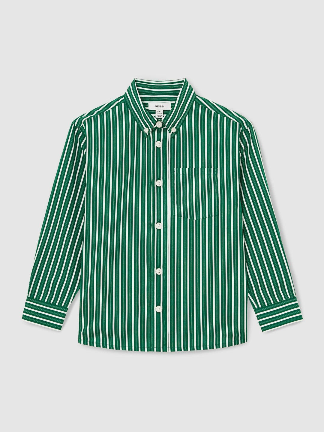 Reiss 13-14 yrs Cotton-Poplin Striped Oversize Shirt in Green/White