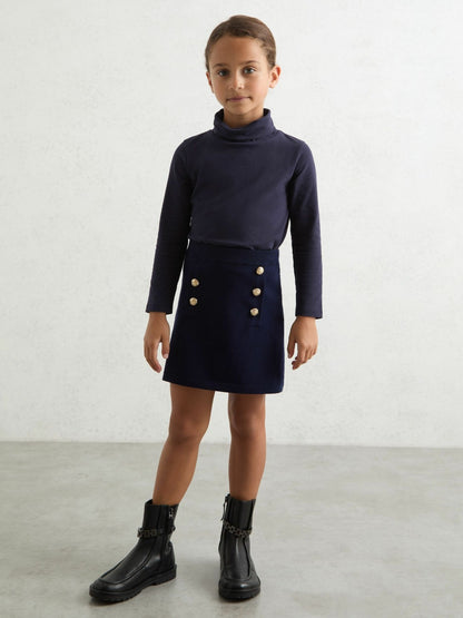 Reiss 9-13 yrs Cotton-Jersey Roll-Neck Top with Stretch in Navy