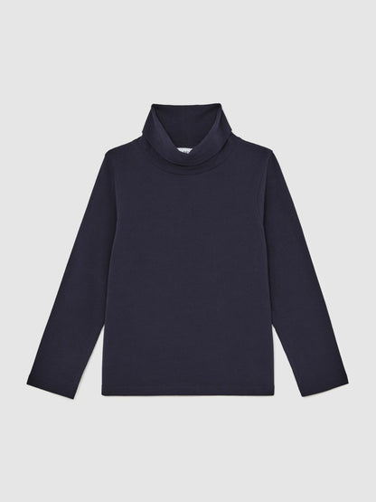Reiss 9-13 yrs Cotton-Jersey Roll-Neck Top with Stretch in Navy