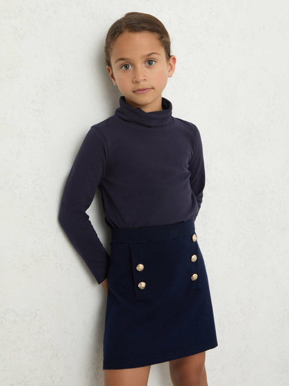 Reiss 9-13 yrs Cotton-Jersey Roll-Neck Top with Stretch in Navy