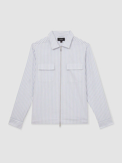 Reiss Cotton Stripe Zip-Through Shirt in White/Soft Blue