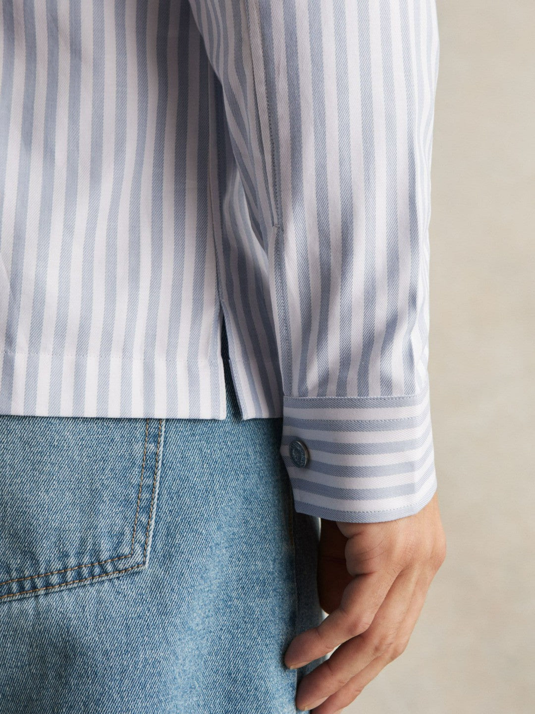 Reiss Cotton Stripe Zip-Through Shirt in White/Soft Blue