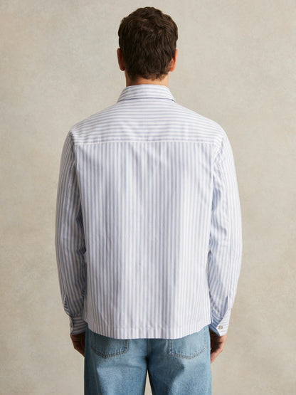 Reiss Cotton Stripe Zip-Through Shirt in White/Soft Blue