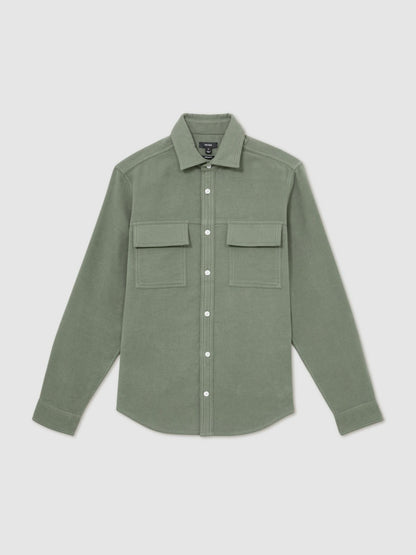Reiss Moleskin-Cotton Twin-Pocket Overshirt in Green