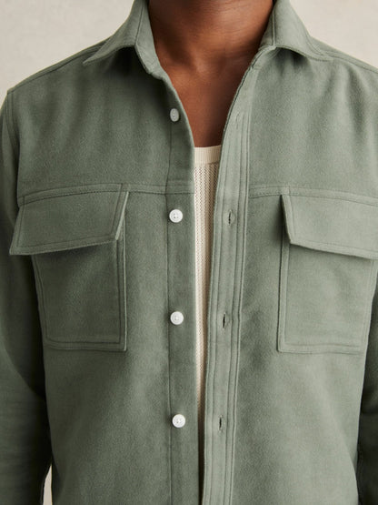 Reiss Moleskin-Cotton Twin-Pocket Overshirt in Green