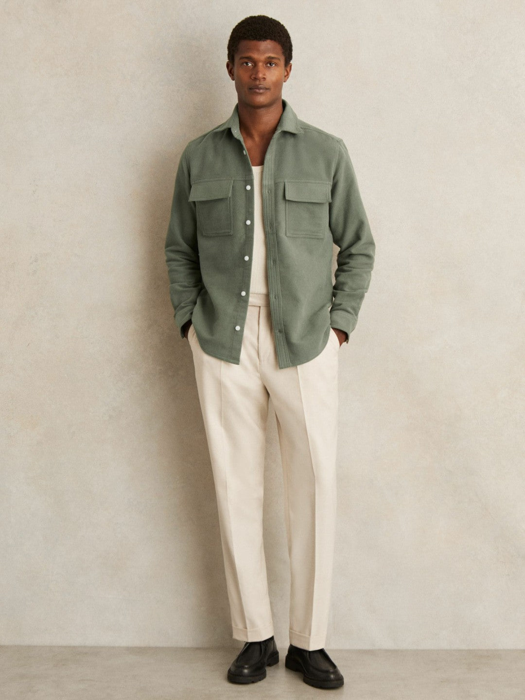 Reiss Moleskin-Cotton Twin-Pocket Overshirt in Green