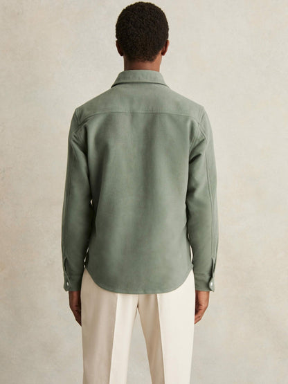 Reiss Moleskin-Cotton Twin-Pocket Overshirt in Green