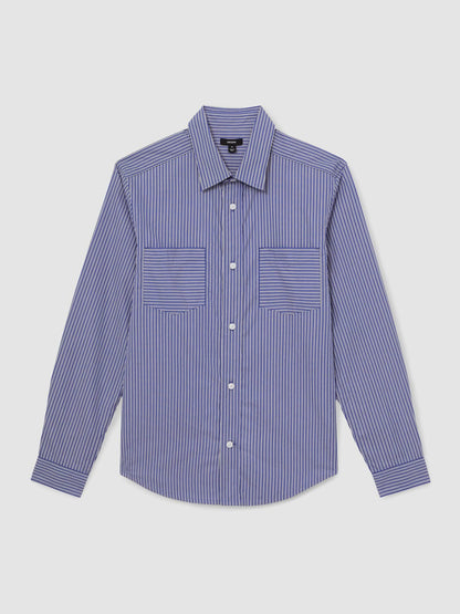 Reiss Cotton-Poplin Stripe Twin-Pocket Shirt in Blue/White