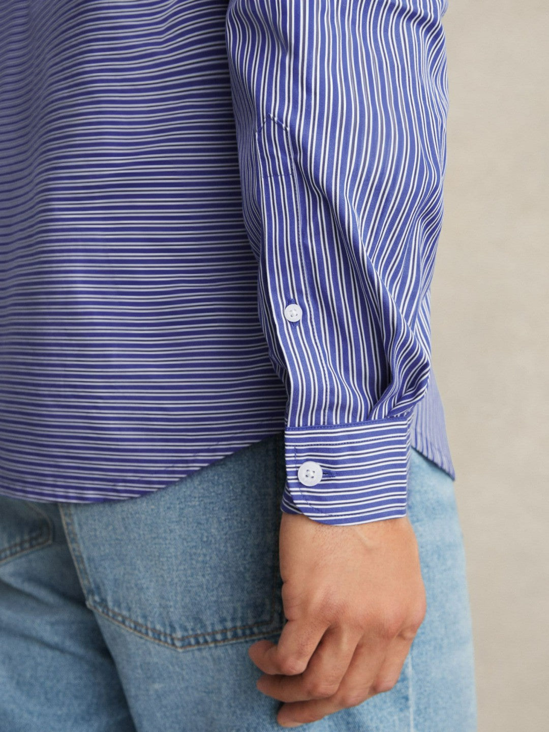 Reiss Cotton-Poplin Stripe Twin-Pocket Shirt in Blue/White