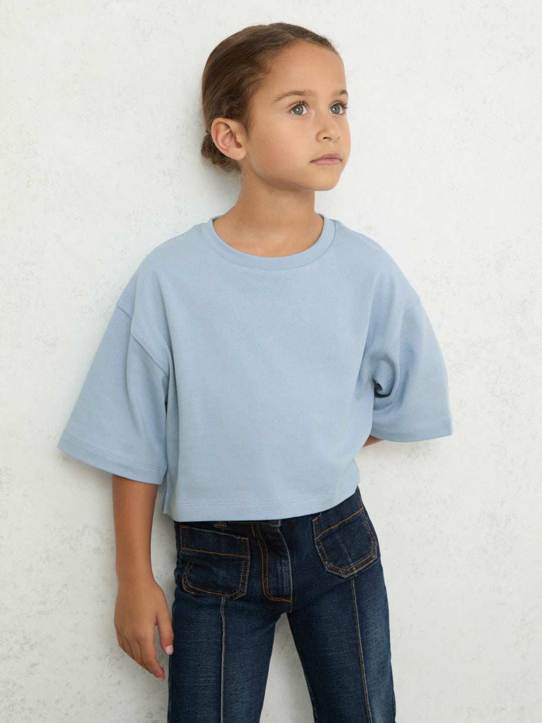 Reiss 3-9 yrs Cotton Oversized Cropped T-Shirt in Blue