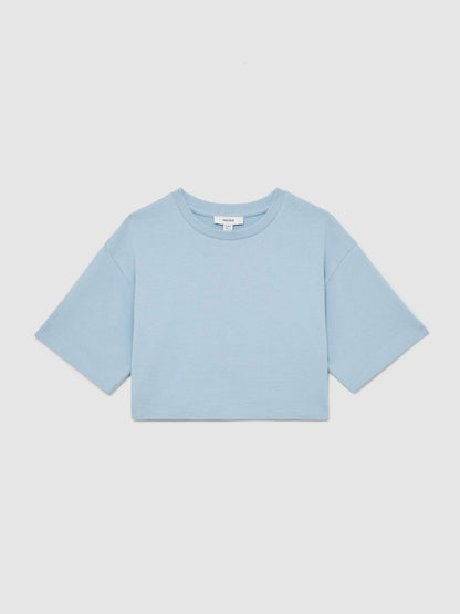 Reiss 9-13 yrs Cotton Oversized Cropped T-Shirt in Blue