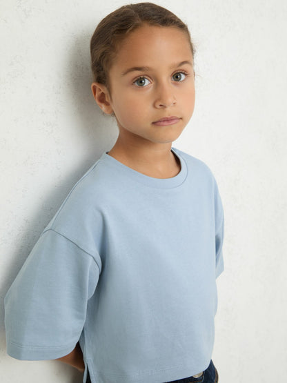 Reiss 9-13 yrs Cotton Oversized Cropped T-Shirt in Blue