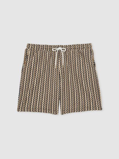 Reiss Zig-Zag Knit Drawstring Shorts in Tobacco Brown