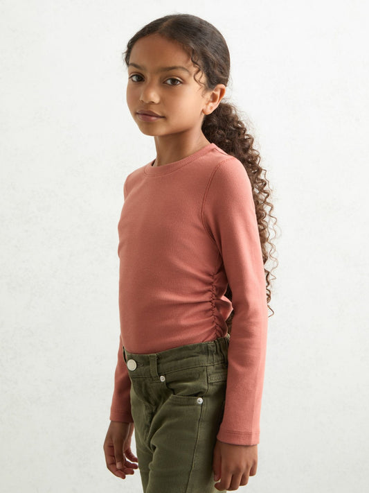 Reiss 4-9 yrs Cotton Ruched Long-Sleeve T-Shirt with Stretch in Rose
