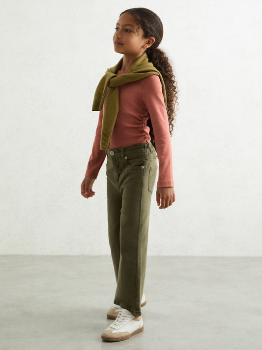 Reiss 9-13 yrs Cotton Ruched Long-Sleeve T-Shirt with Stretch in Rose
