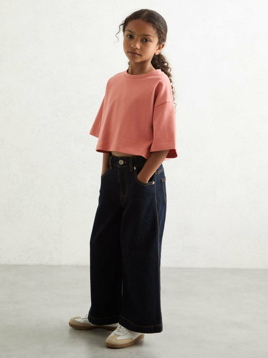 Reiss 9-13 yrs Cotton Oversized Cropped T-Shirt in Rose