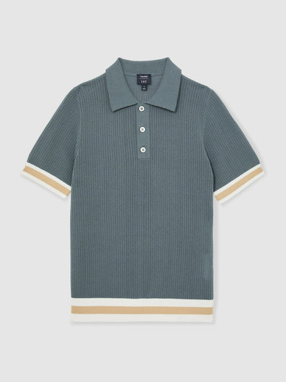 Reiss | Ché Cotton Knit Polo Shirt in Airforce Blue