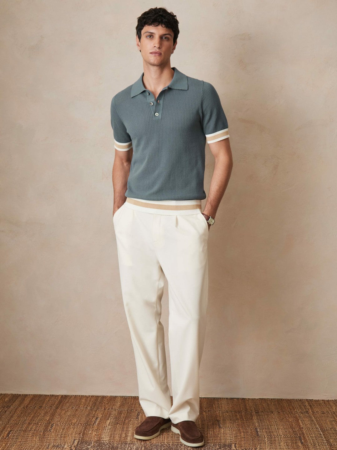 Reiss | Ché Cotton Knit Polo Shirt in Airforce Blue
