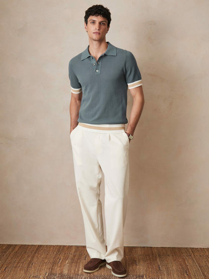Reiss | Ché Cotton Knit Polo Shirt in Airforce Blue