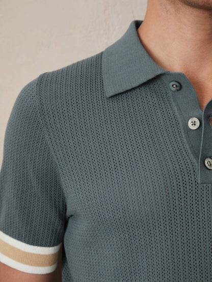 Reiss | Ché Cotton Knit Polo Shirt in Airforce Blue